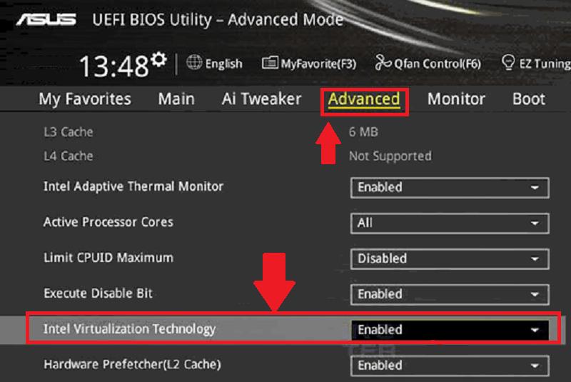 BIOS virtualization setting example 1