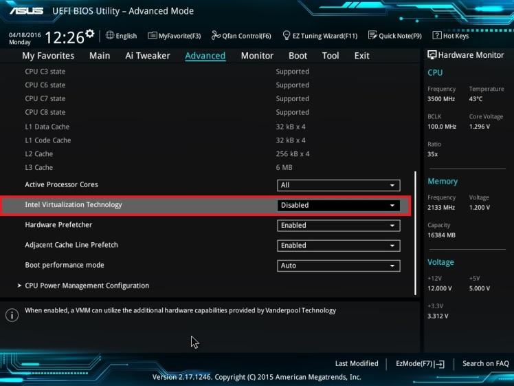 BIOS virtualization setting example 4