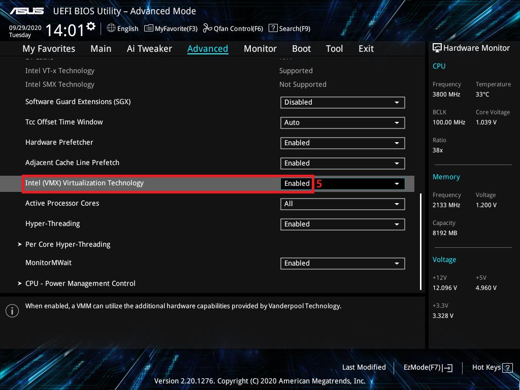 BIOS virtualization setting example 8