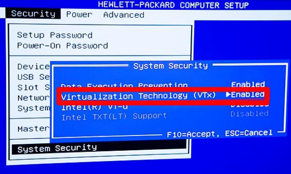 BIOS virtualization setting example 9