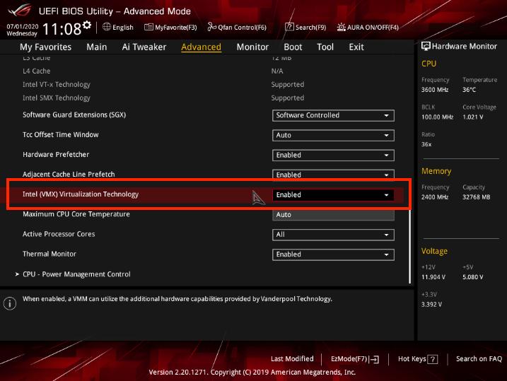 BIOS virtualization setting example 10